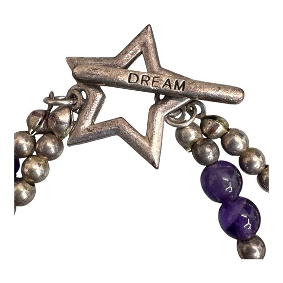 Dream Star Amethyst & Silver Inspirational Bracelet Double Strand Boho Y2K Chic - Picture 4 of 5